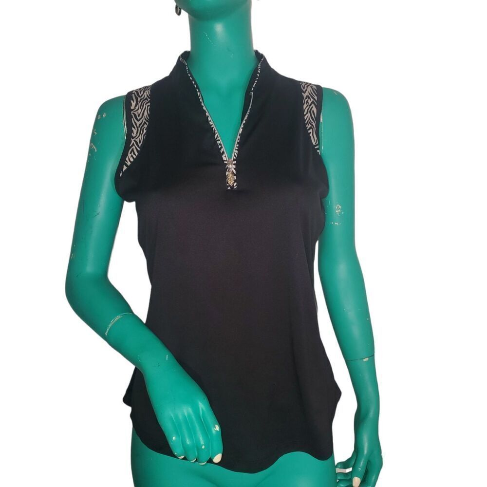 Greg Norman Sleeveless Polo Shirts Size PS Black With Zebra Trim